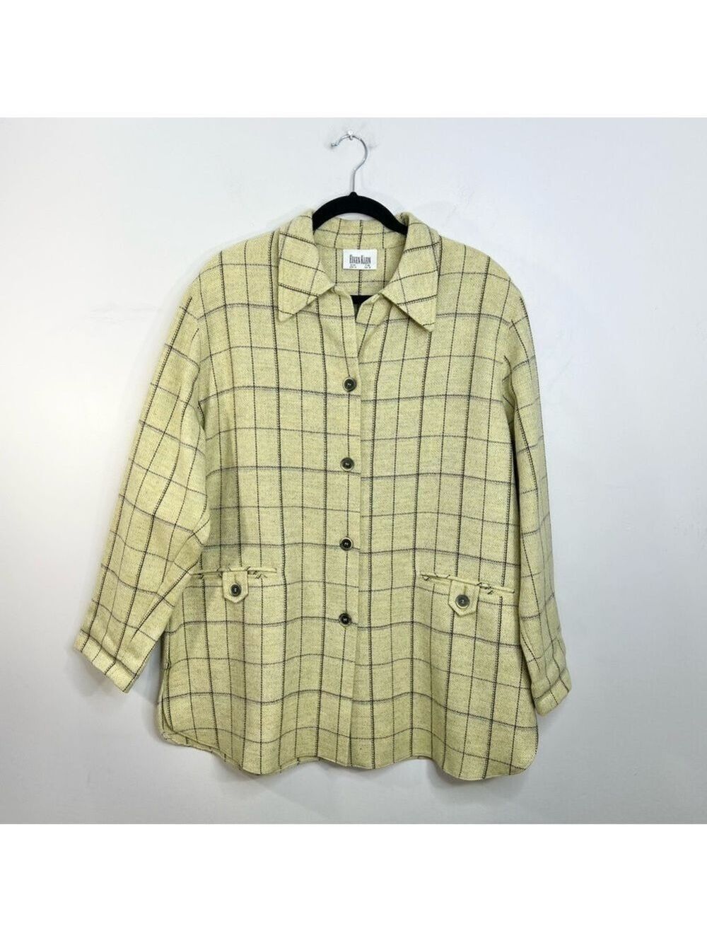 Eugen Klein Germany pale green boxy plaid 100% wool overshirt shacket 14 - Picture 4 of 15